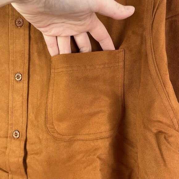 Woman Within Shirt 1X Faux Suede Button Up Shirt Long Sleeve Collared Ru… - Picture 4 of 8